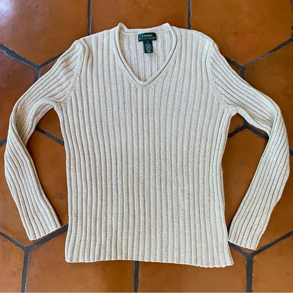 Vintage Ralph Lauren Ribbed Thick Knit Silk Linen Sweater Women's Medium Luxe - Picture 1 of 7